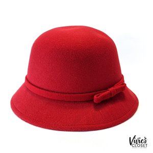 Red Cloche Vintage Style Felt Women Hat